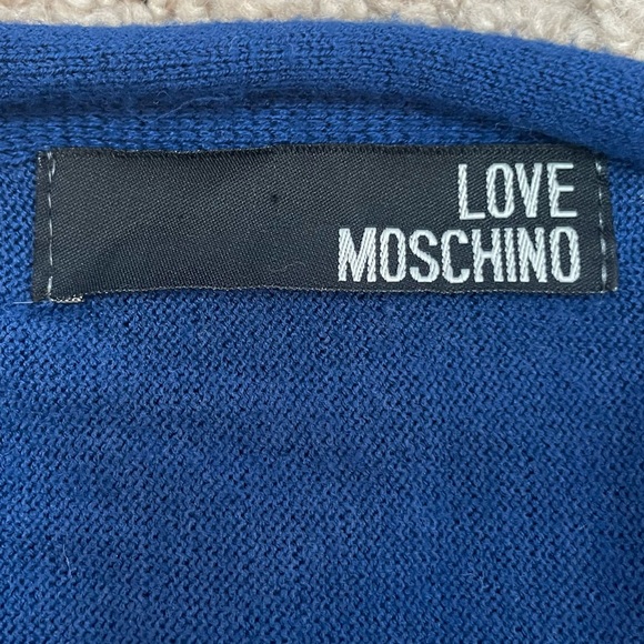 Love Moschino Blue Ruffle Hem Cotton Blend Open Front Waterfall Cardigan Sweater - Picture 8 of 16